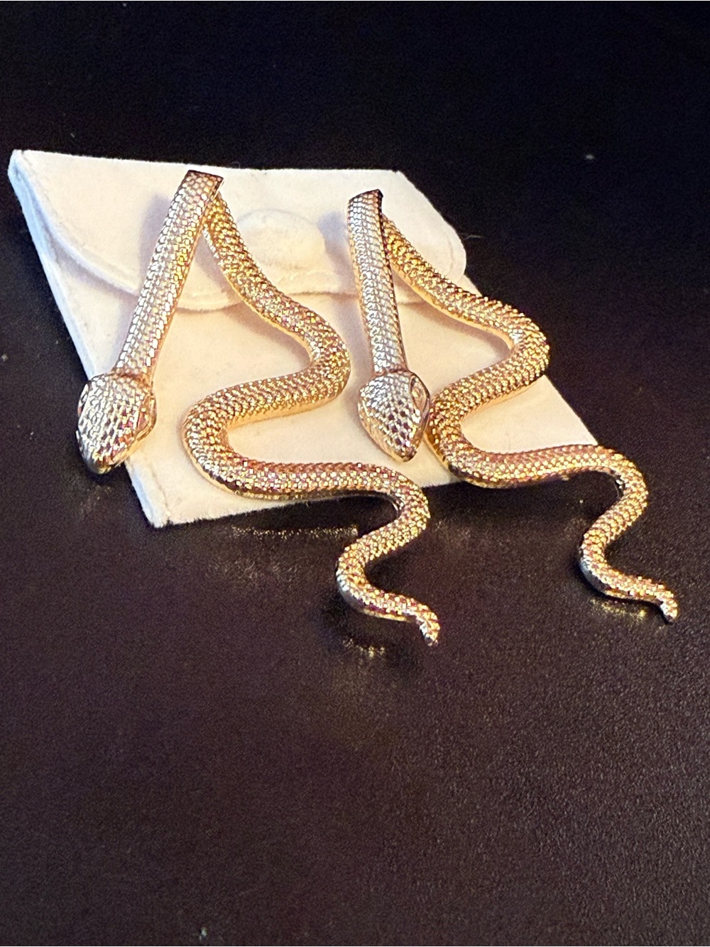 Gold Snake Statement Dangle Earrings Textured Serpentine Ear Jackets